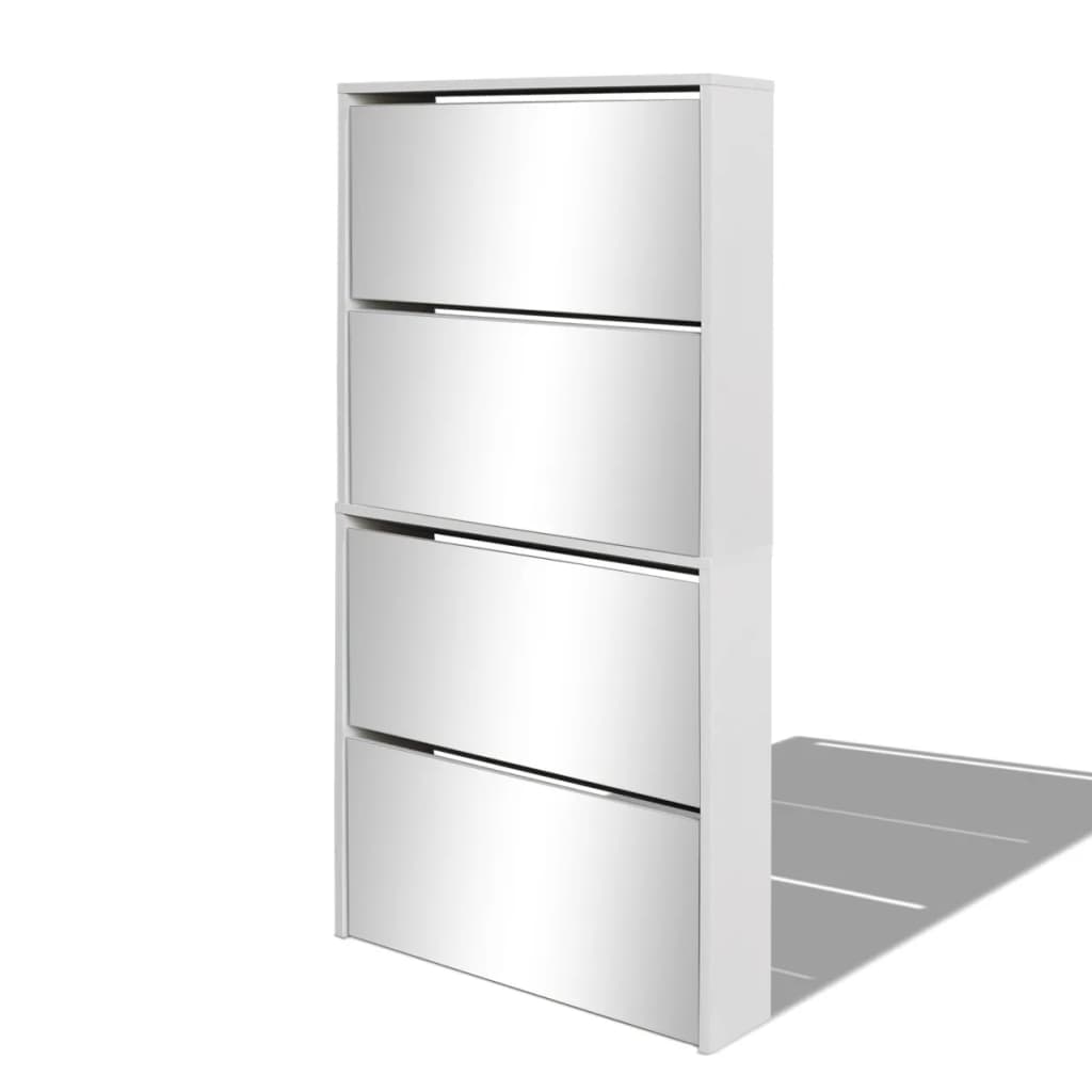 Skoskab 4 Hylder Med Spejl 63X17X134 Cm Hvid