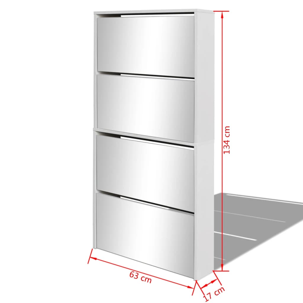 Skoskab 4 Hylder Med Spejl 63X17X134 Cm Hvid