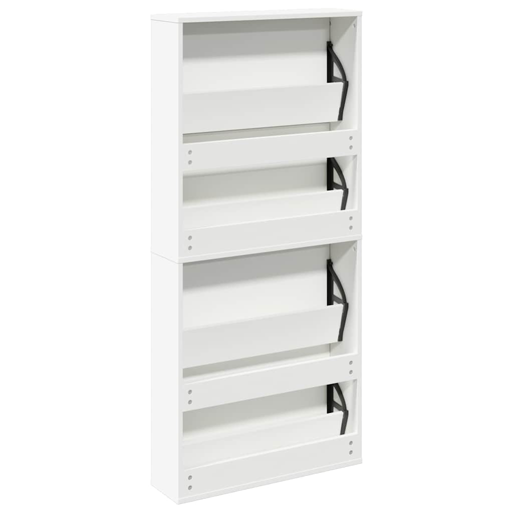 Skoskab 4 Hylder Med Spejl 63X17X134 Cm Hvid