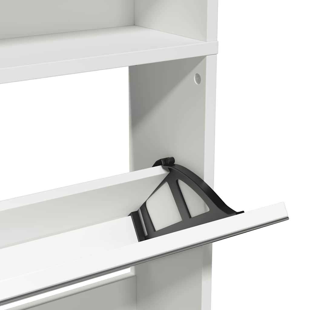 Skoskab 4 Hylder Med Spejl 63X17X134 Cm Hvid