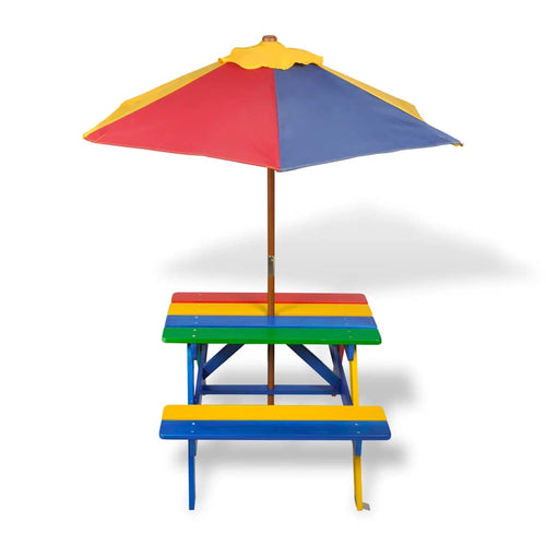 Bord- Og Bænkesæt Til Børn Med Parasol Træ