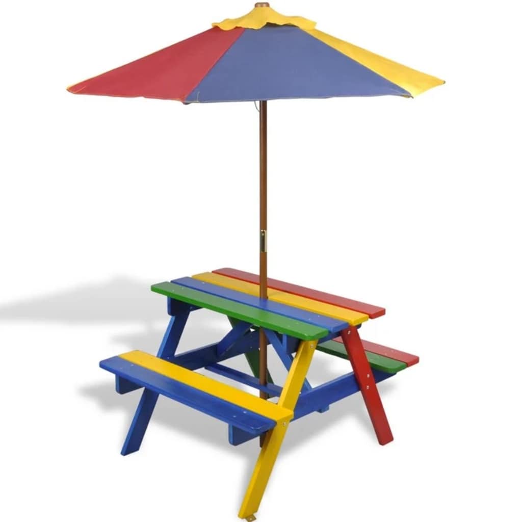 Bord- Og Bænkesæt Til Børn Med Parasol Træ