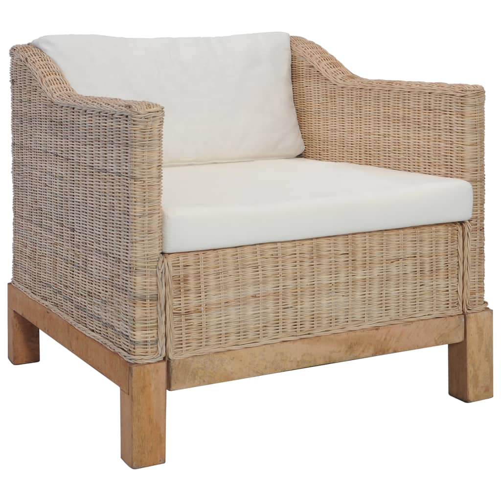 Lænestol Med Hynder Naturlig Rattan
