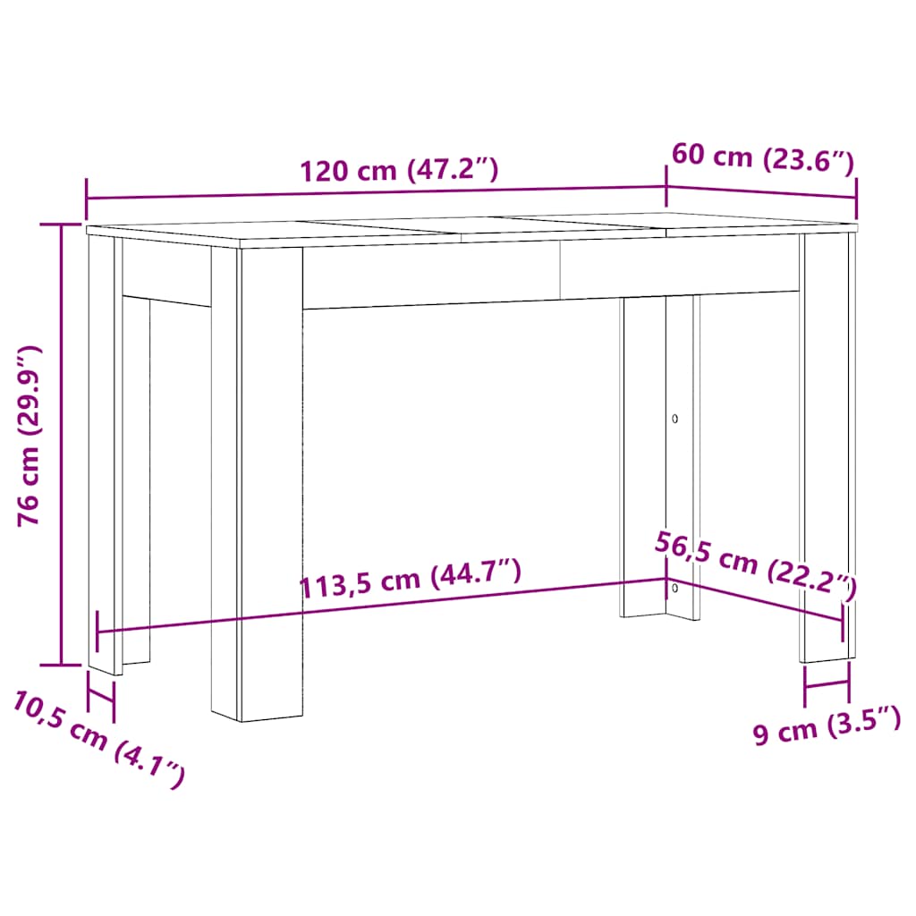 Spisebord 120X60X76 Cm Konstrueret Træ