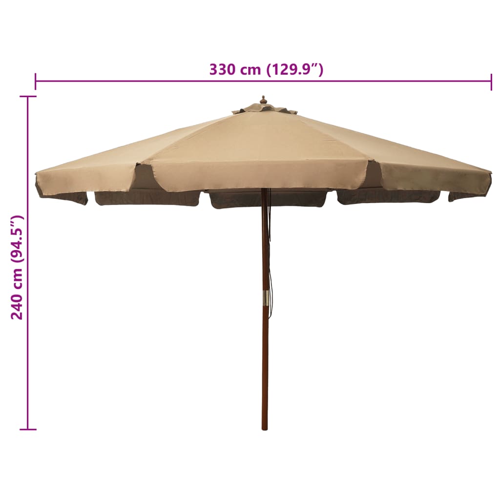 Udendørs Parasol Med Træstang 330 Cm