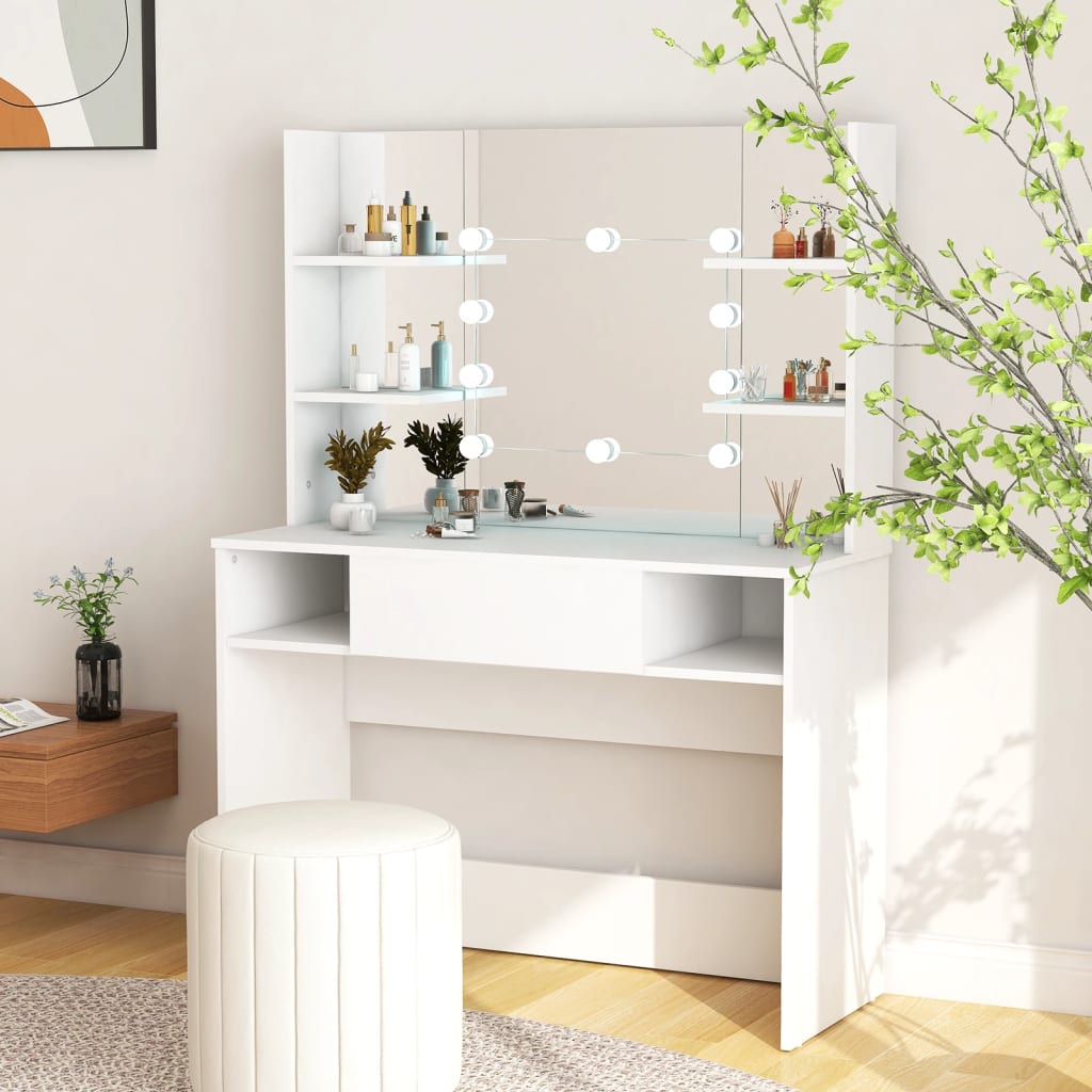 Makeupbord Med Led-Lys 100X40X135 Cm Mdf