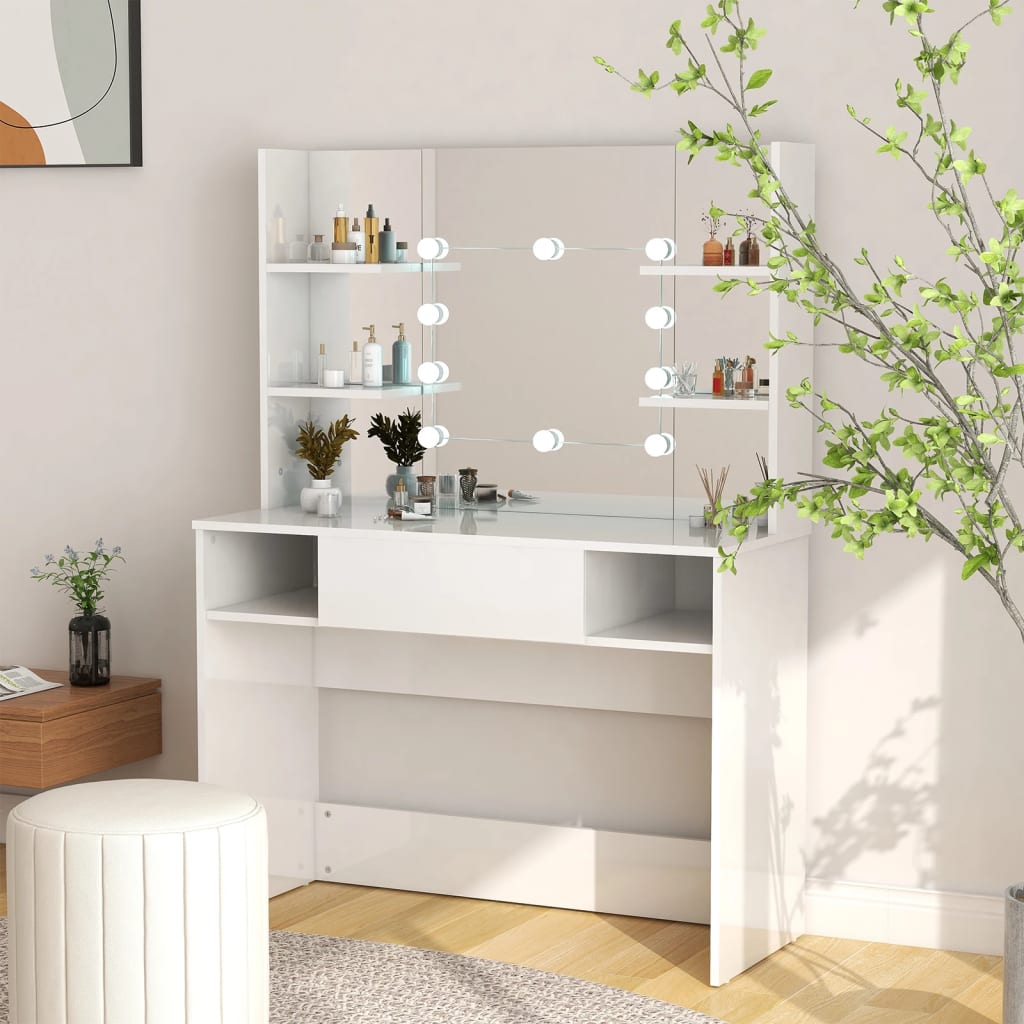Makeupbord Med Led-Lys 100X40X135 Cm Mdf