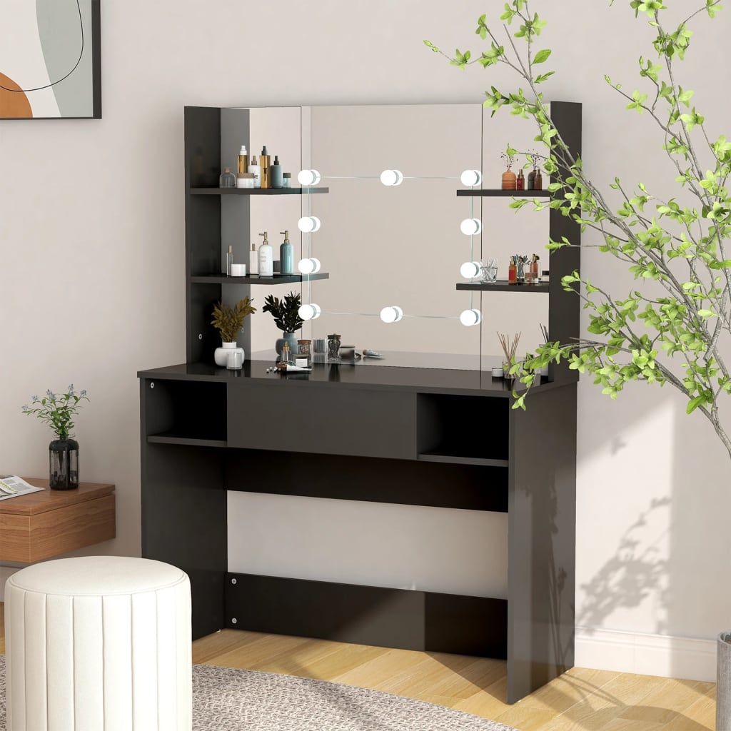 Makeupbord Med Led-Lys 100X40X135 Cm Mdf