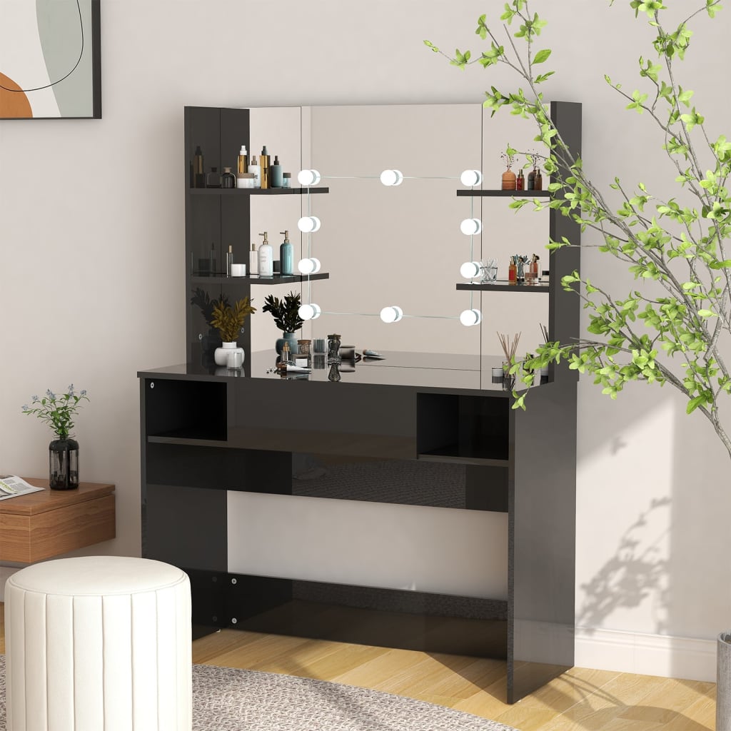 Makeupbord Med Led-Lys 100X40X135 Cm Mdf