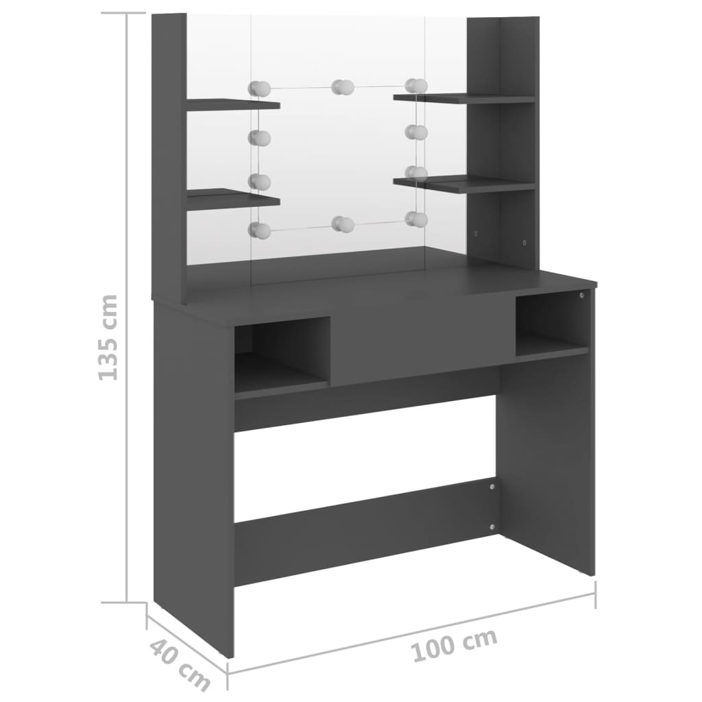 Makeupbord Med Led-Lys 100X40X135 Cm Mdf