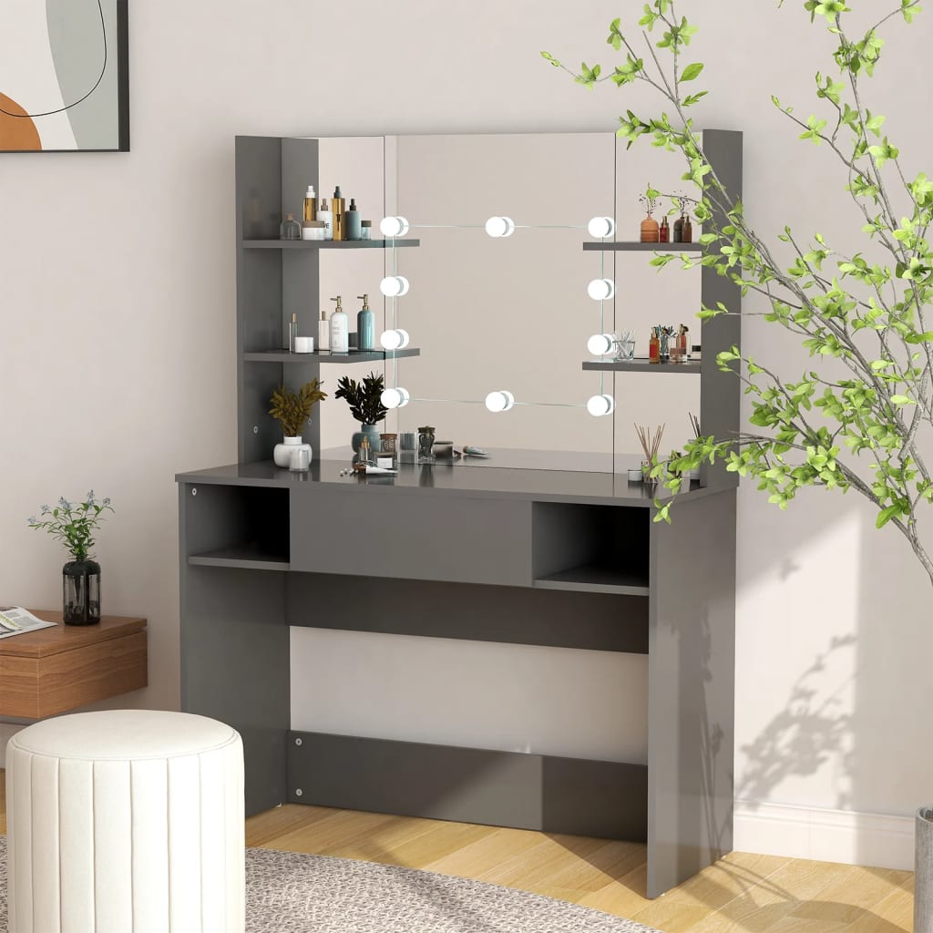 Makeupbord Med Led-Lys 100X40X135 Cm Mdf