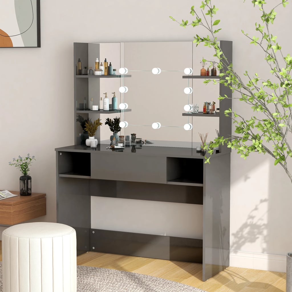 Makeupbord Med Led-Lys 100X40X135 Cm Mdf