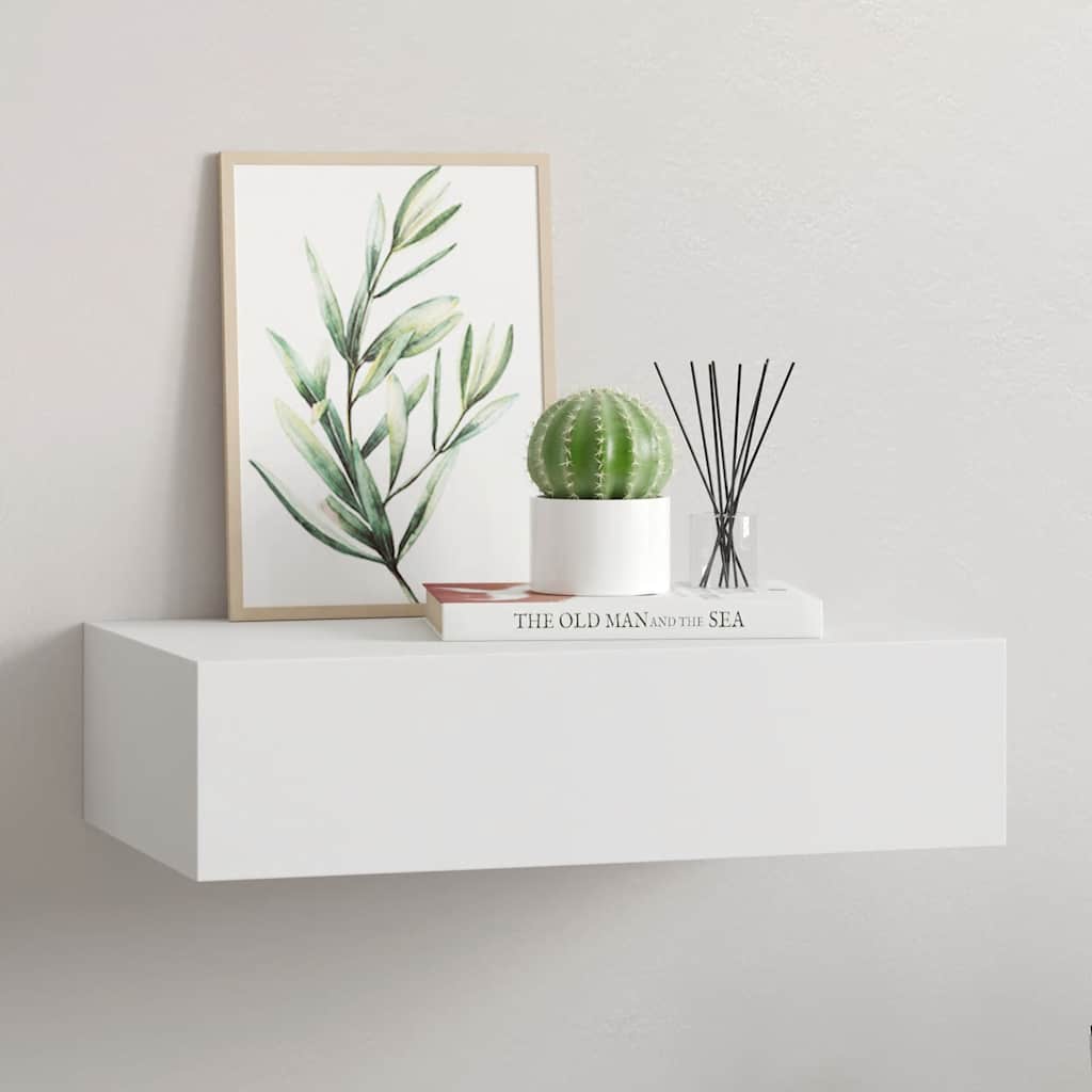 Væghylde Med Skuffe 60X23,5X10 Cm Mdf Hvid