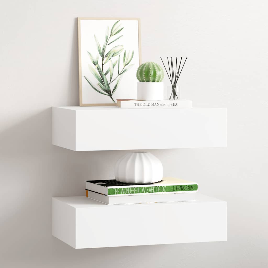 Væghylde Med Skuffe 60X23,5X10 Cm Mdf Hvid