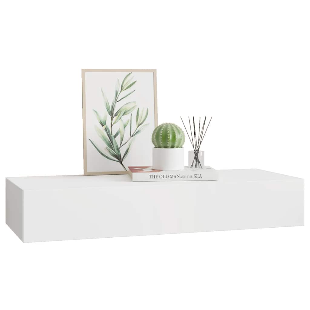 Væghylde Med Skuffe 60X23,5X10 Cm Mdf Hvid