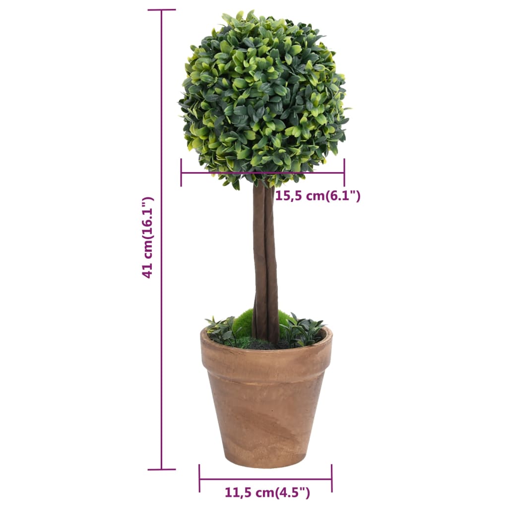 Kunstige Buksbom Med Krukker 2 Stk. 41 Cm Kugleformet Grøn