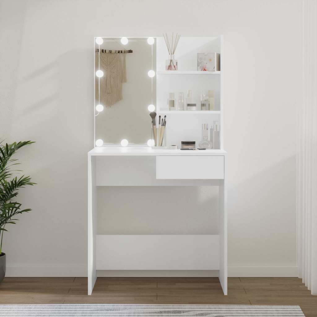 Makeupbord Med Led-Lys 74,5X40X141 Cm Kunsteg