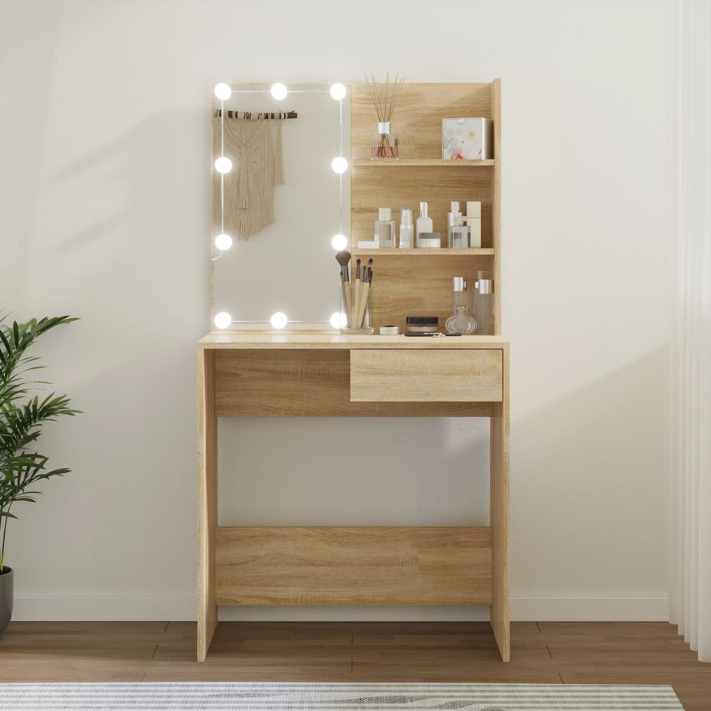 Makeupbord Med Led-Lys 74,5X40X141 Cm Kunsteg