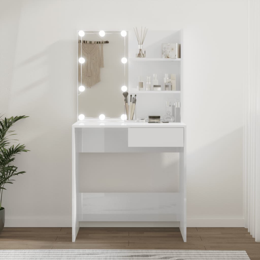 Makeupbord Med Led-Lys 74,5X40X141 Cm Kunsteg