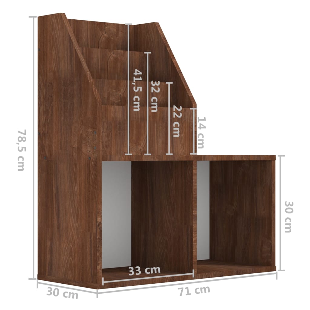 Magasinholder Til Børn 71X30X78,5 Cm Konstrueret Træ Brunt Eg