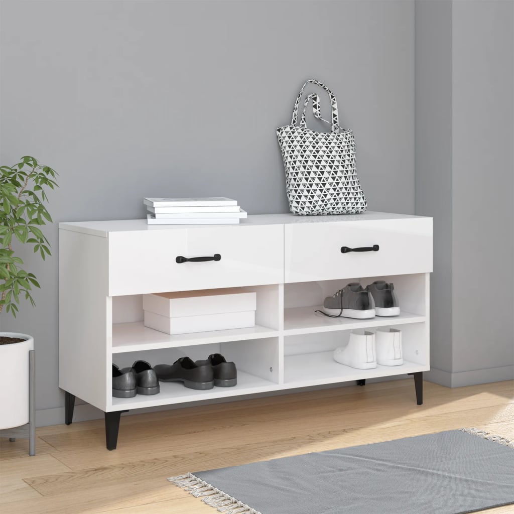 Skoreol 102X35X55 Cm Konstrueret Træ Hvid Højglans