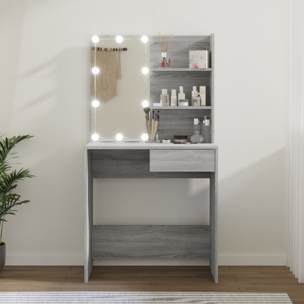 Makeupbord Med Led-Lys 74,5X40X141 Cm Kunsteg