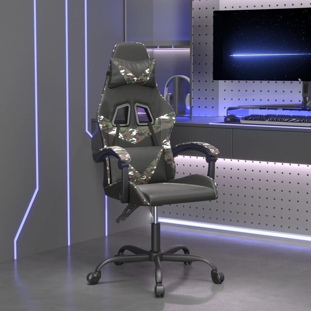 Drejelig Gamingstol Med Fodstøtte Kunstlæder Sort Camouflage