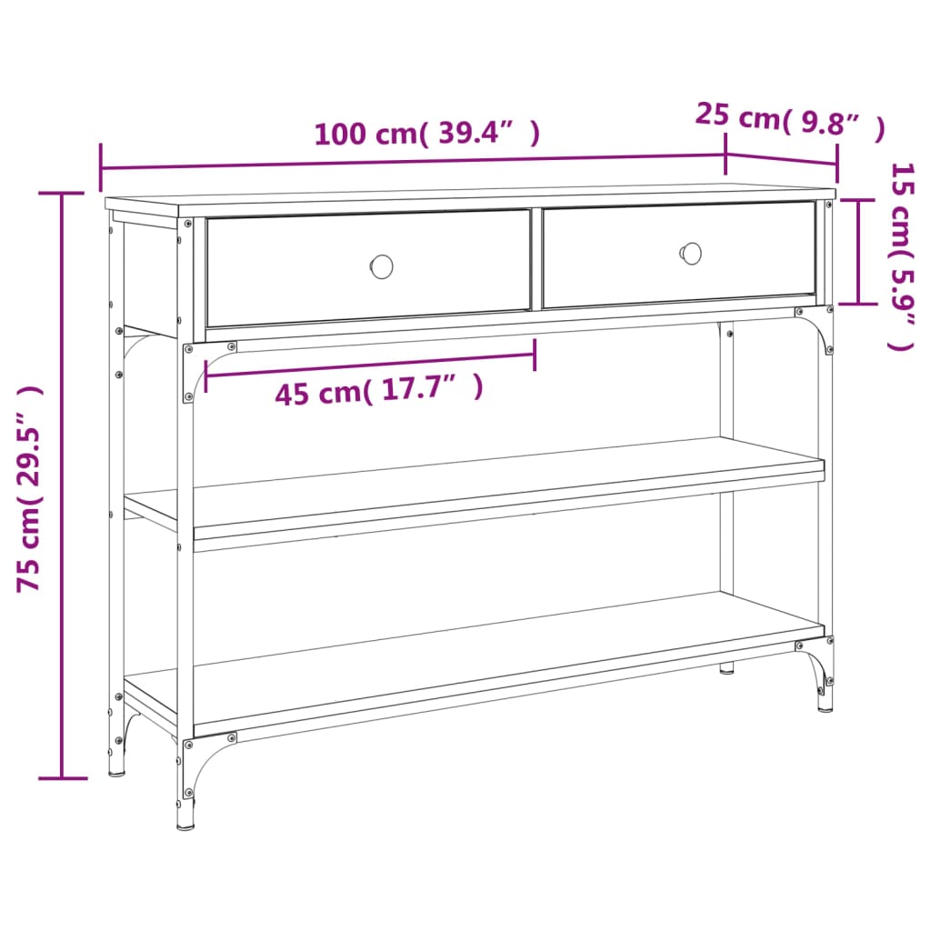 Konsolbord 100X25X75 Cm Konstrueret Træ