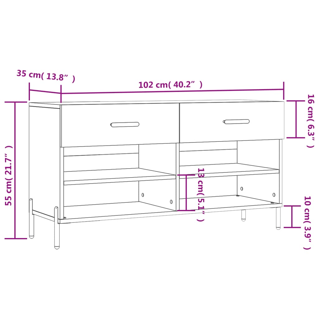 Skobænk 102X35X55 Cm Konstrueret Træ Hvid Højglans