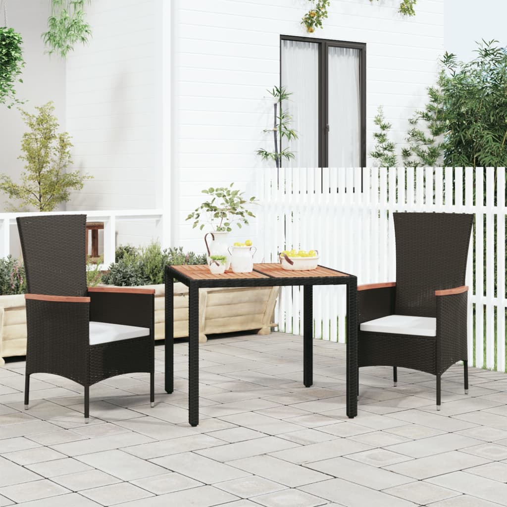 Havebord Med Træbordplade Polyrattan Og Sort