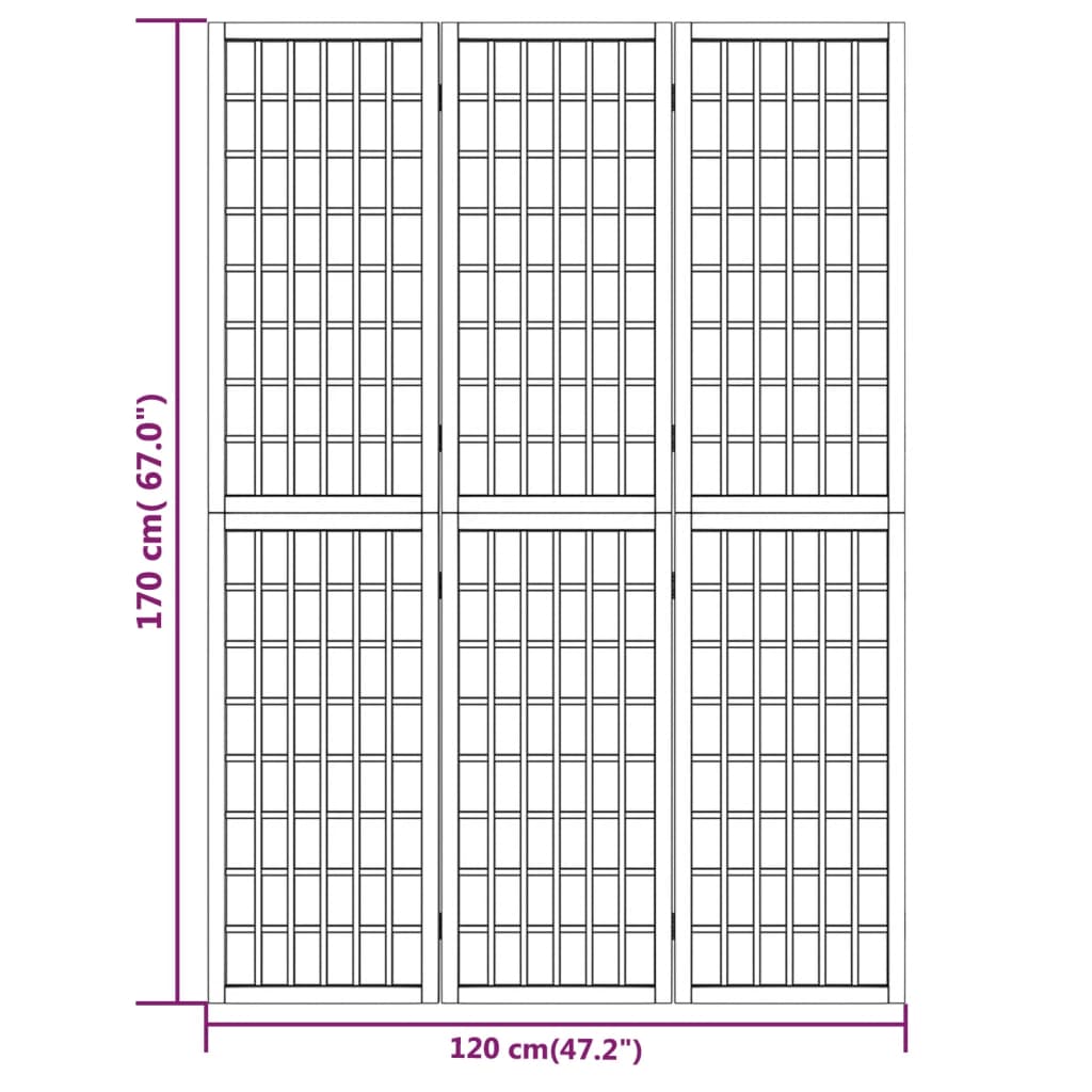 3-Panels Rumdeler Foldbar Japansk Stil Naturfarvet