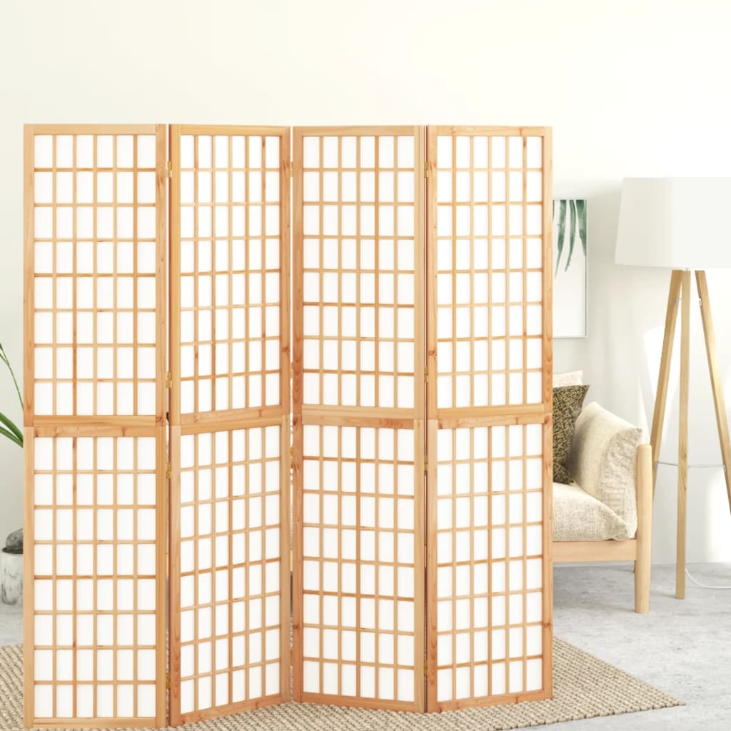 3-Panels Rumdeler Foldbar Japansk Stil Naturfarvet