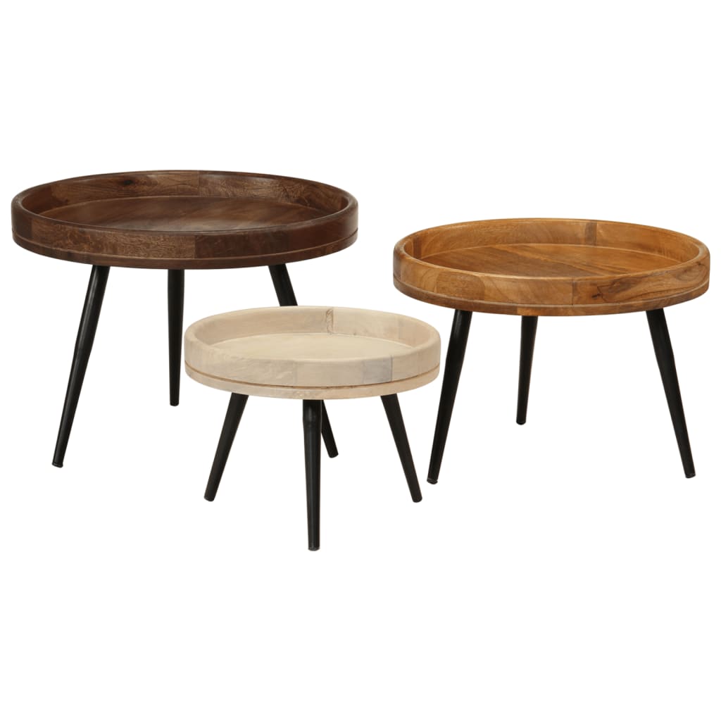 Runde Sofaborde 3 Stk. Massivt Mangotræ