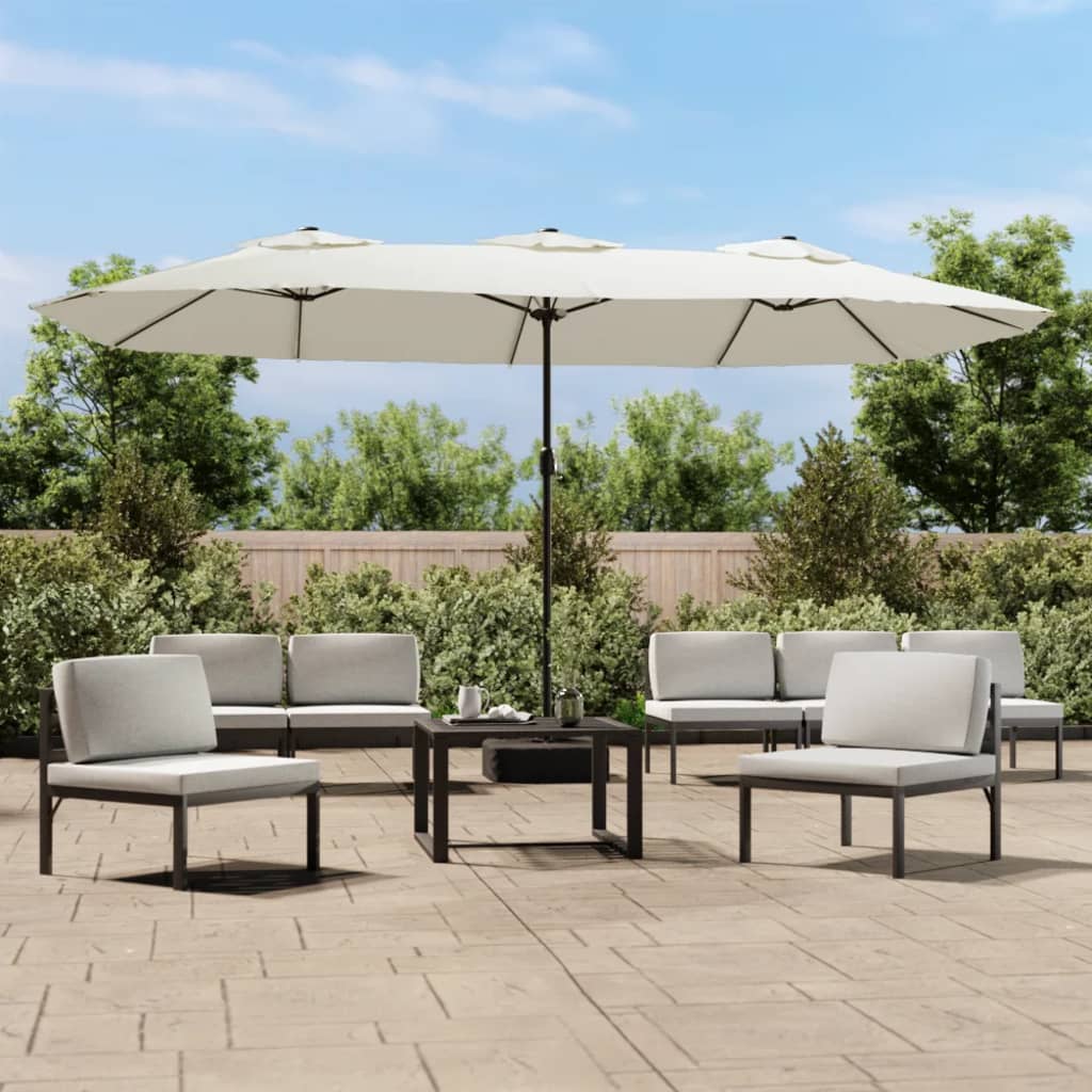 Parasol Med Dobbelt Parasoldug Og Led-Lys 449X265 Cm