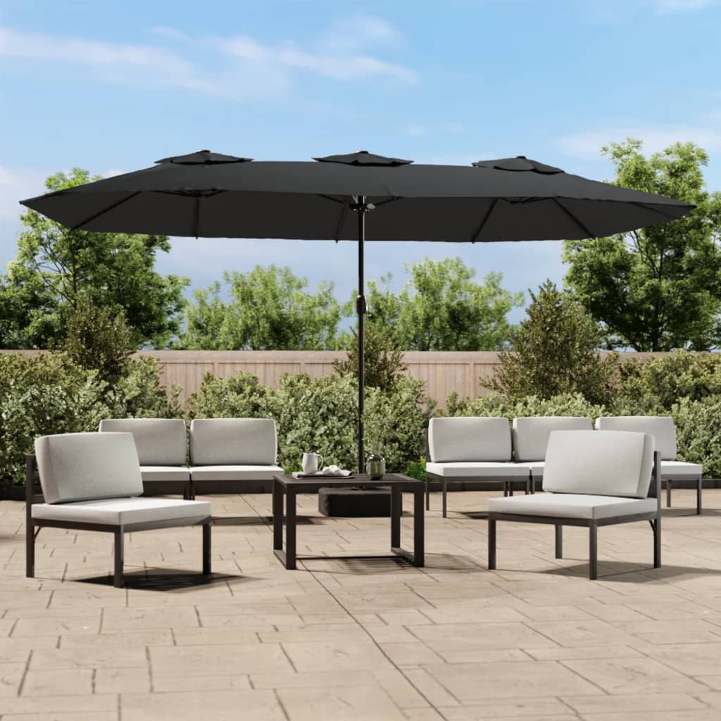 Parasol Med Dobbelt Parasoldug Og Led-Lys 449X265 Cm