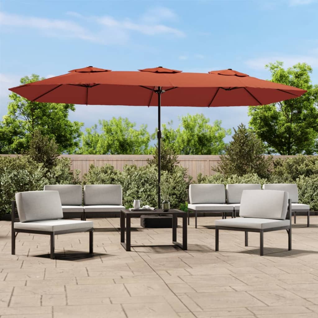 Parasol Med Dobbelt Parasoldug Og Led-Lys 449X265 Cm