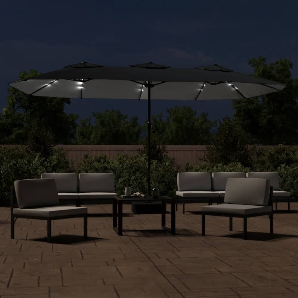 Parasol Med Dobbelt Parasoldug Og Led-Lys 449X265 Cm