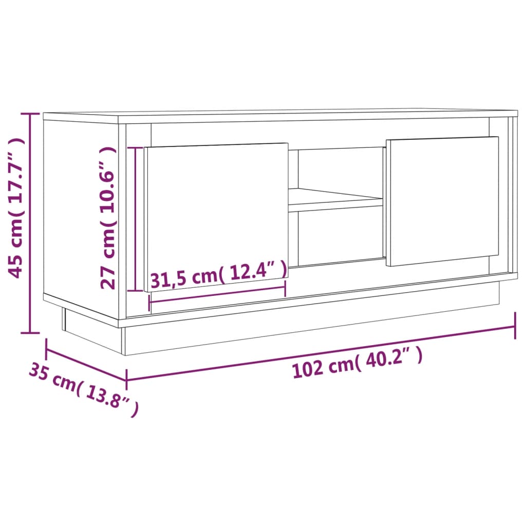Tv-Bord 102X35X45 Cm Konstrueret Træ