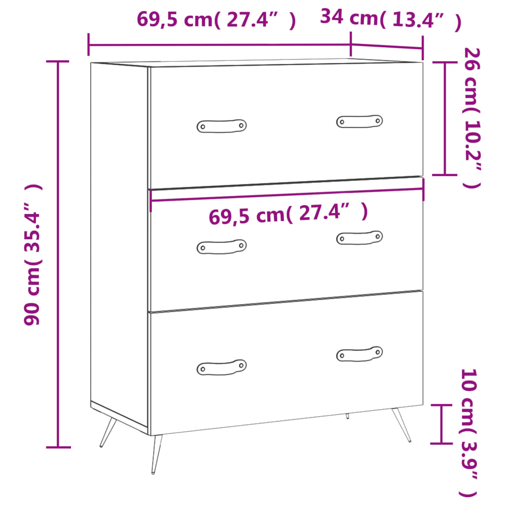 Kommode 69,5X34X90 Cm Konstrueret Træ