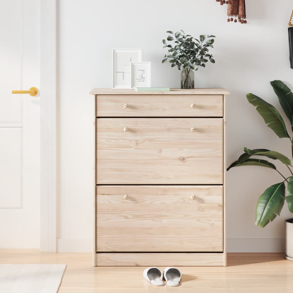 Skoskab Alta 77X35X96 Cm Massivt Fyrretræ Naturfarvet
