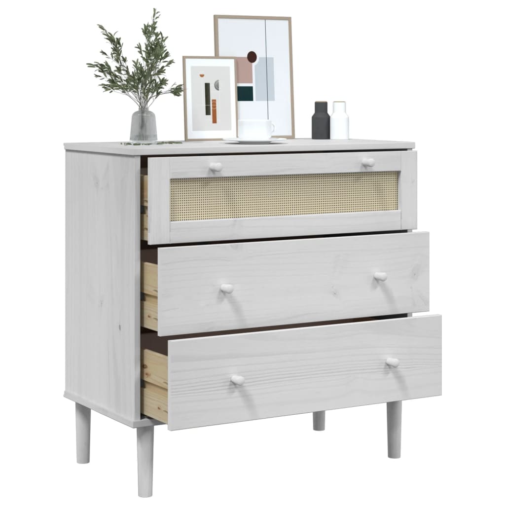 Kommode Senja Rattanlook 80X40X80 Cm Massivt Fyrretræ