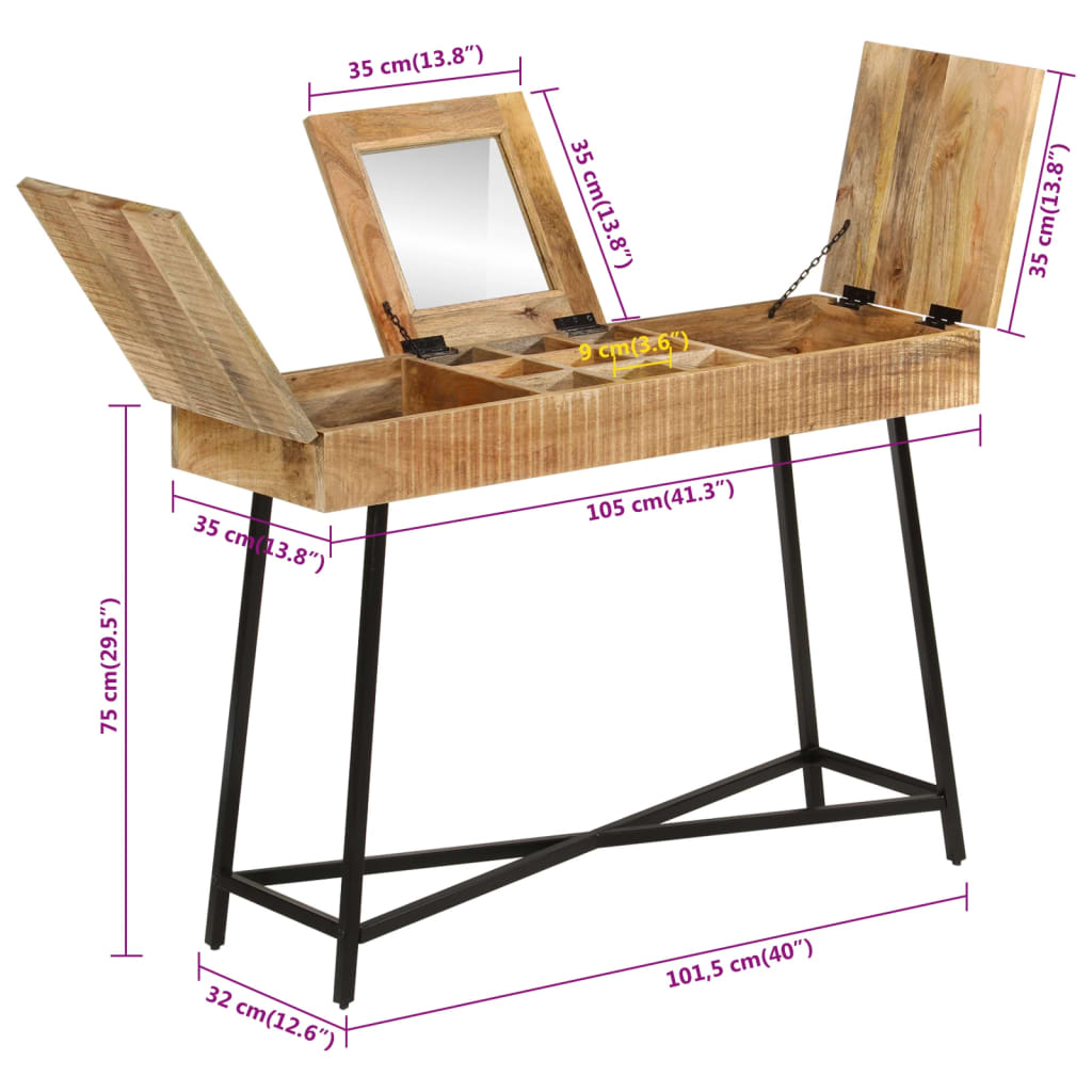 Konsolbord 105X35X75 Cm Massivt Ru Mangotræ Og Jern