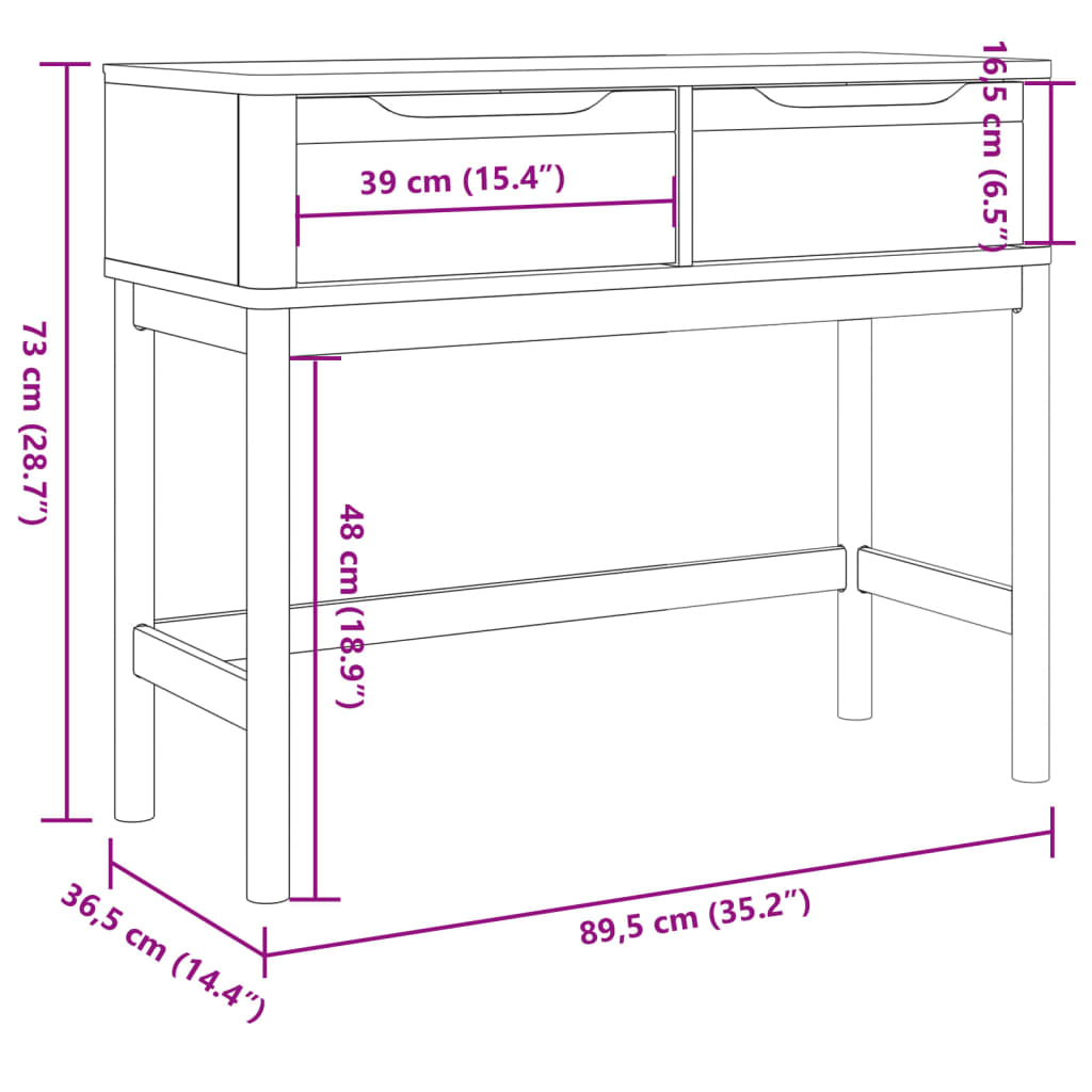 Konsolbord Floro 89,5X36,5X73 Cm Massivt Fyrretræ