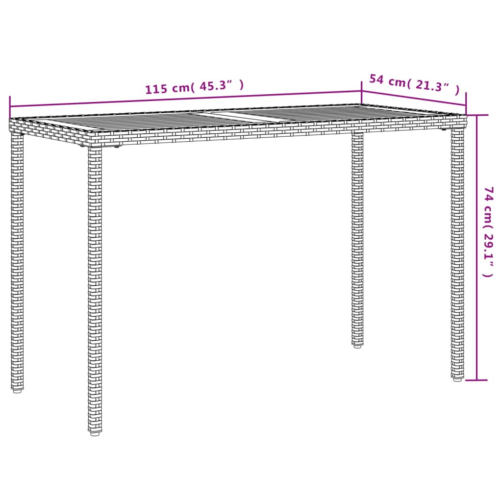 Havebord Med Top I Akacie 115X54X74 Cm Polyrattan