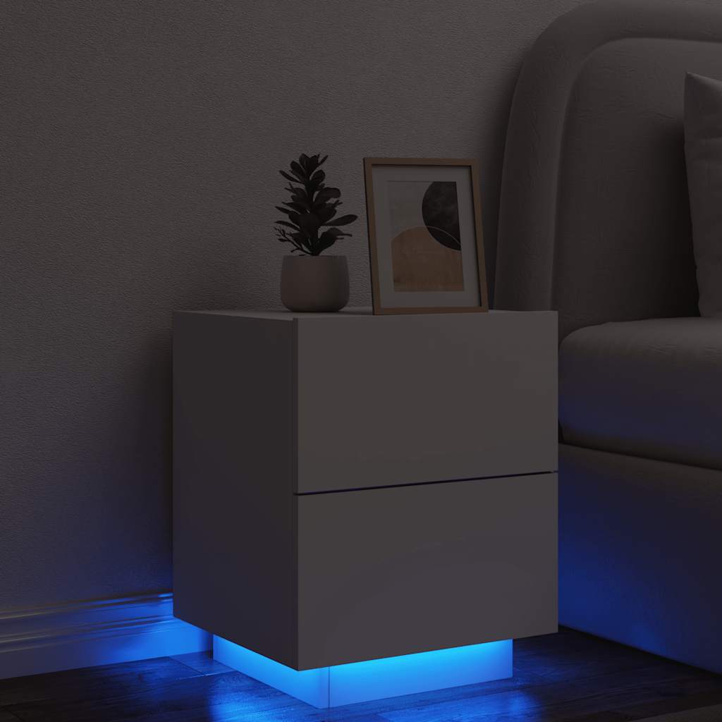 Sengeborde 2 Stk. Med Led-Lys Konstrueret Træ