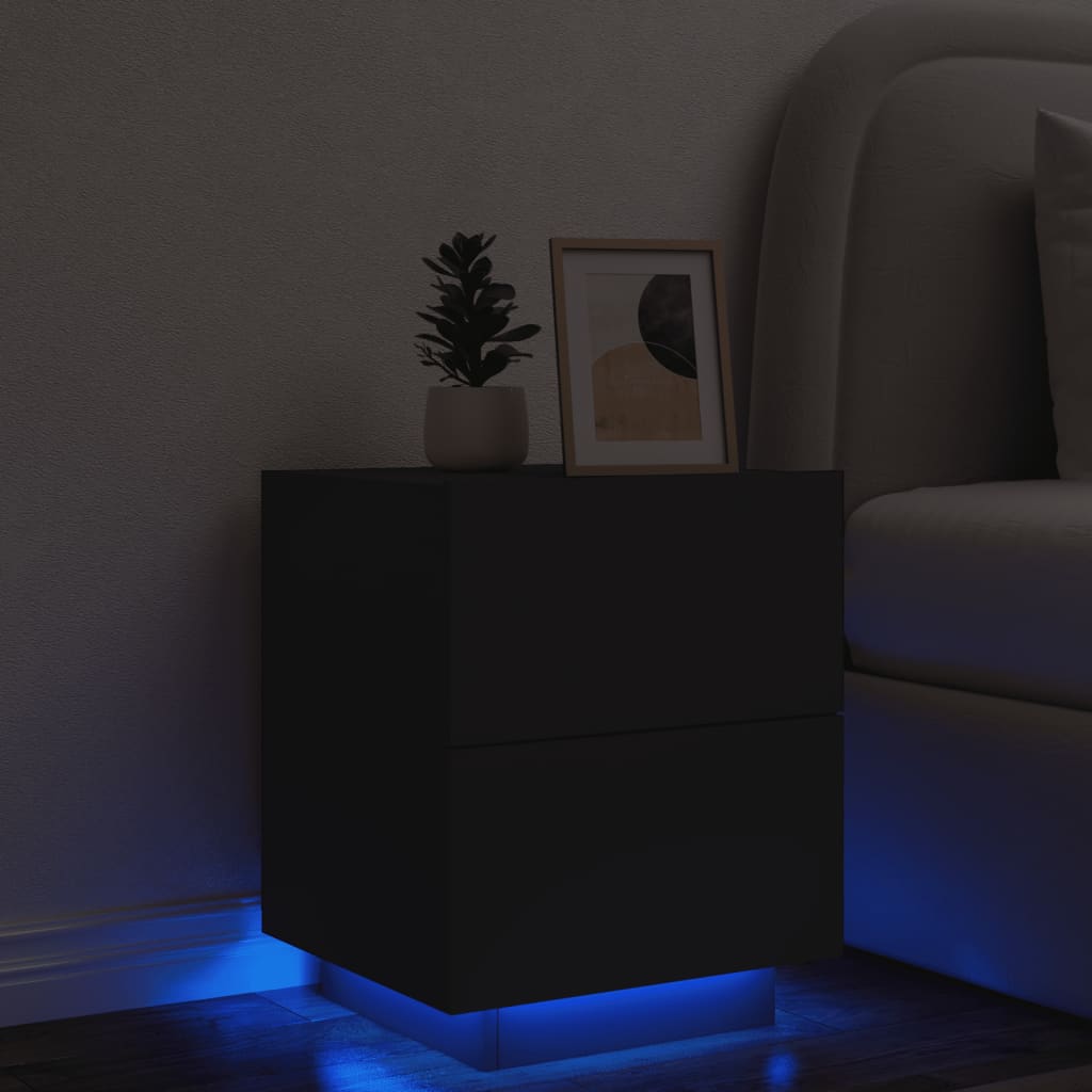 Sengeborde 2 Stk. Med Led-Lys Konstrueret Træ