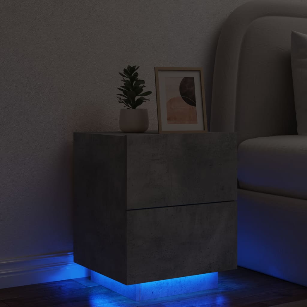 Sengeborde 2 Stk. Med Led-Lys Konstrueret Træ