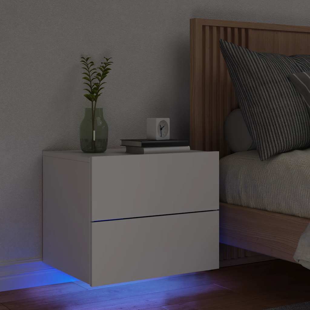 Væghængt Sengebord Med Led-Lys Etræsfarve