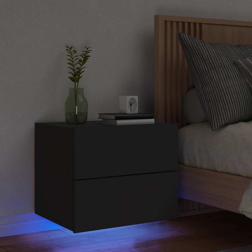 Væghængt Sengebord Med Led-Lys Etræsfarve