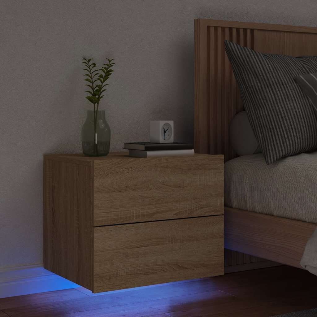 Væghængt Sengebord Med Led-Lys Etræsfarve